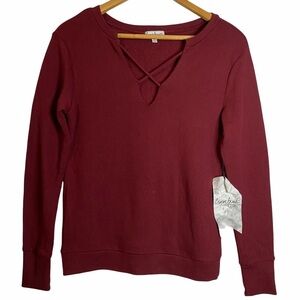 Crave Fame Burgundy Knit Long Sleeve V Neck Cotton Sweater Medium M
